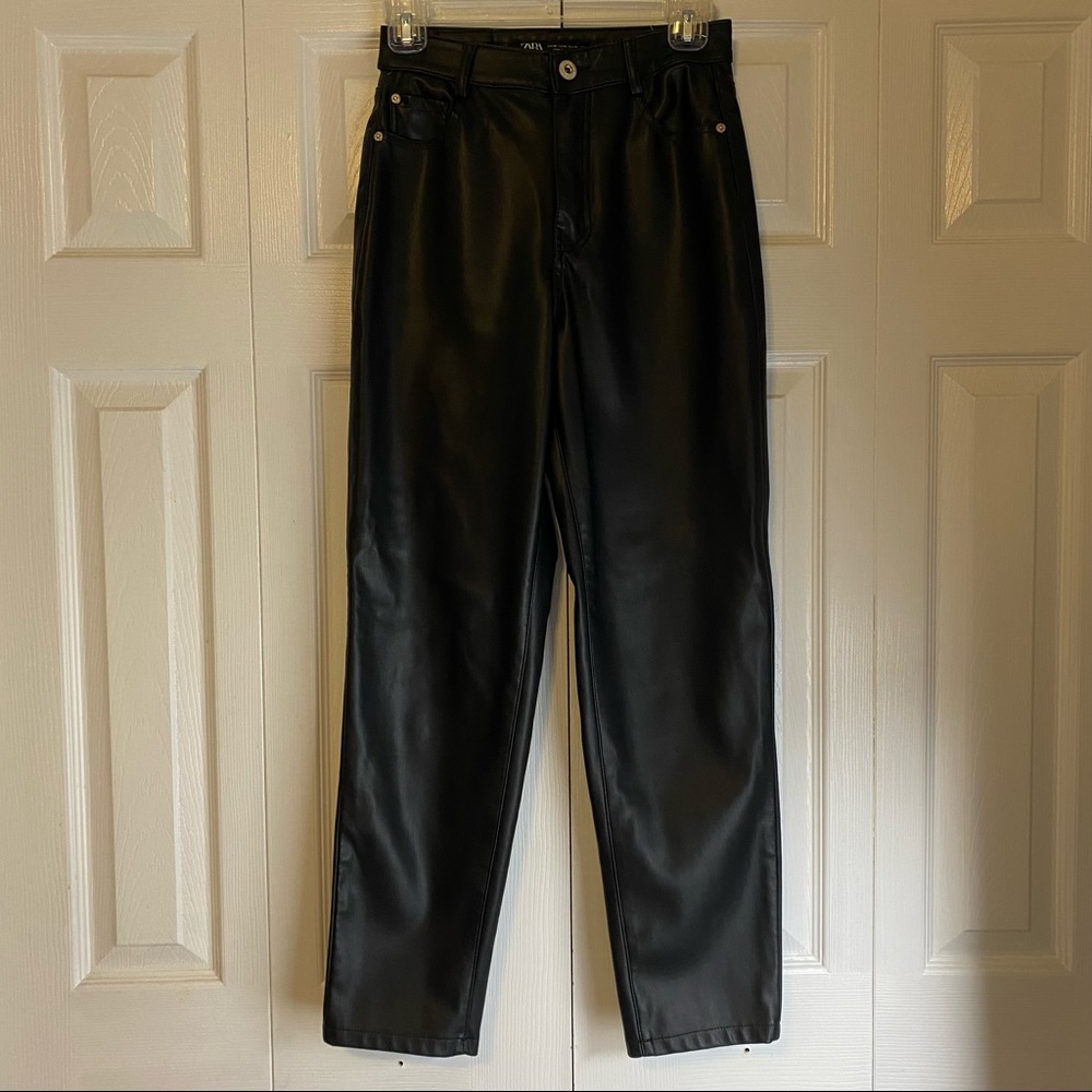 Zara black faux leather pants size 2